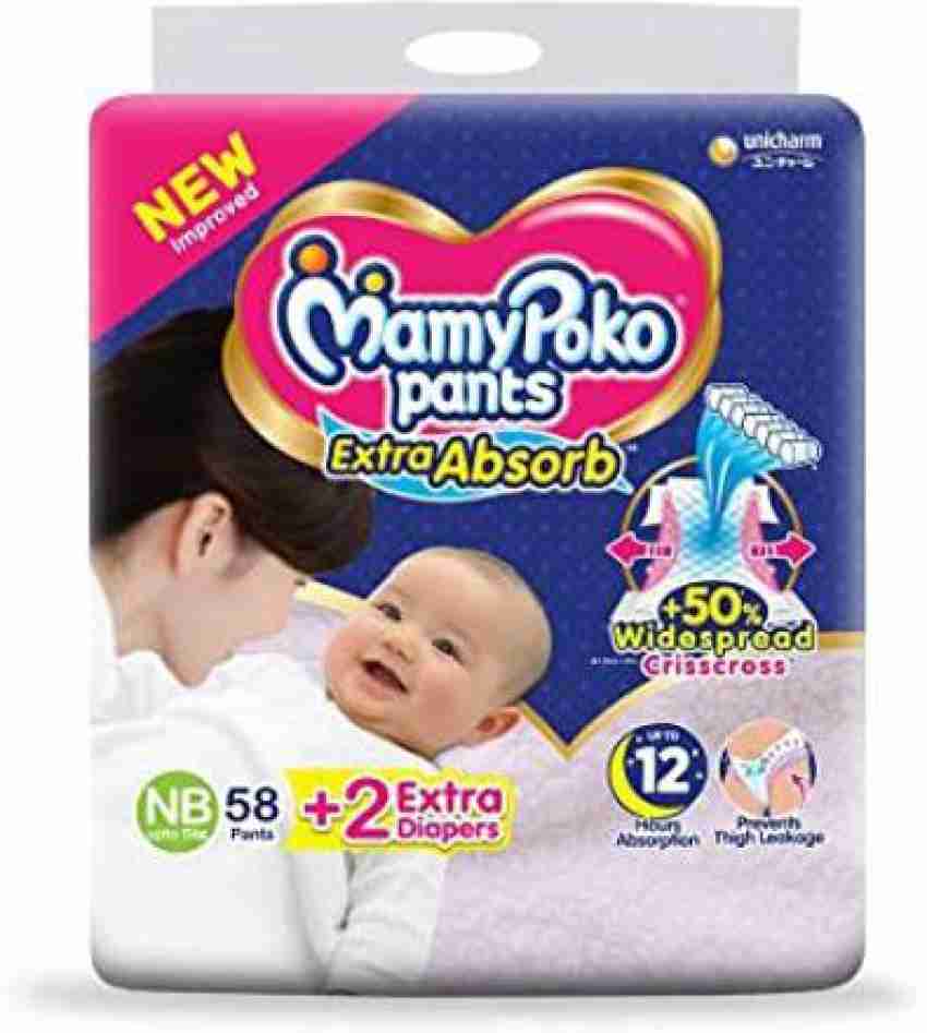 MAMY POKO PANTS Extra Absorb Diaper New Born Baby (NB-1, 58 + 2 