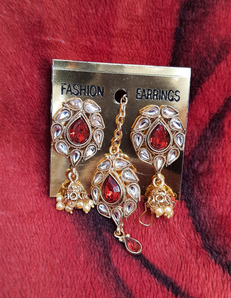 Flipkart Buy HDCraft Plated Latest Stylish SDL 54 Traditional Kundan Maang Tikka Earrings Jewellery Pearl Alloy Earring Set Online at Best Prices in India