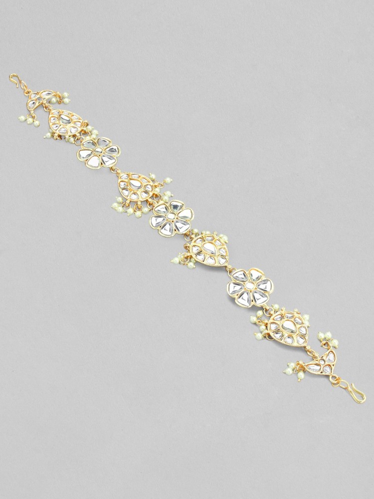 Rubans Gold Plated Handcrafted White Beads & Kundan Hair Band
