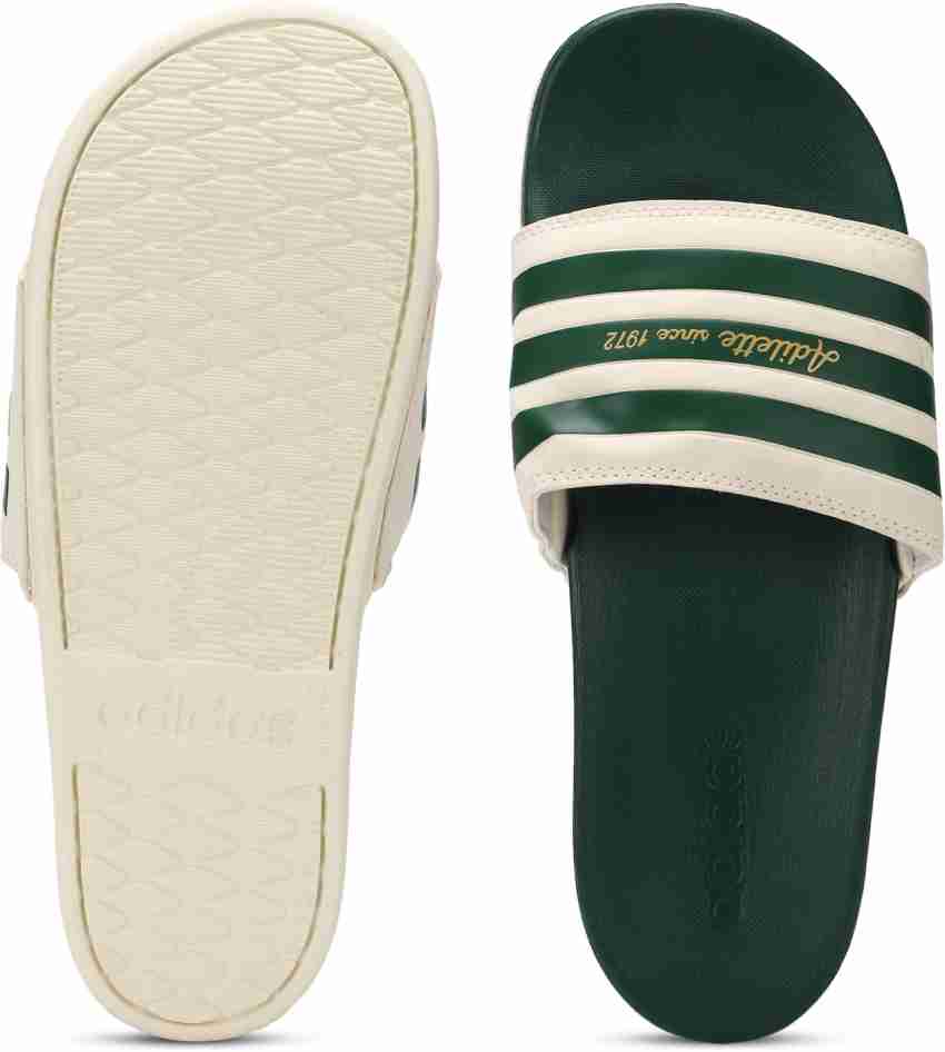 Green and discount white adidas slides