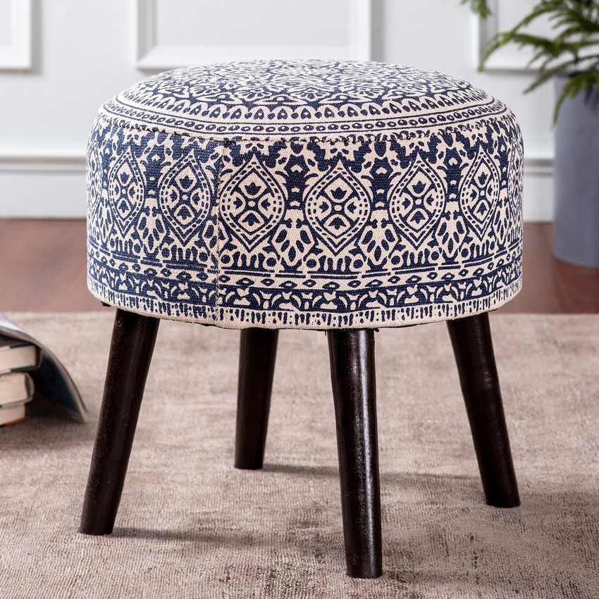nestroots Sitting Stool for Living Room Furniture Ottoman pouffes for Sitting Wooden Small Printed Puffy Foot Stool Home Furniture 17 inch Blue Living Bedroom Stool Price in India Buy