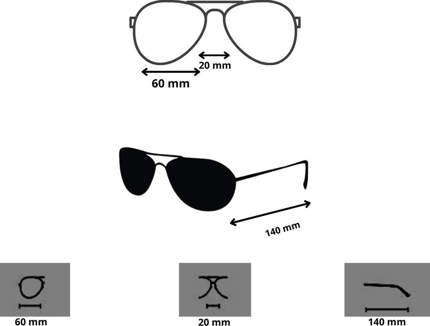 Aviator sunglasses measurements online
