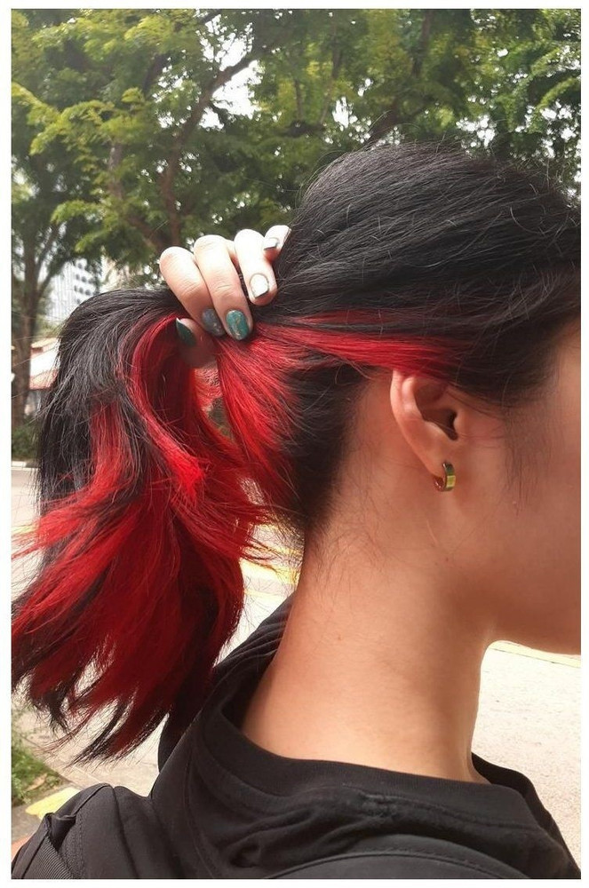 Black hair with store red underneath