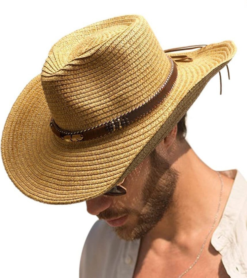Women Men Sun Hat Mens Cowboy Style Garden Hat UPF 50+ Wide Brim Summer Hat  Western Straw Cowboy Hat