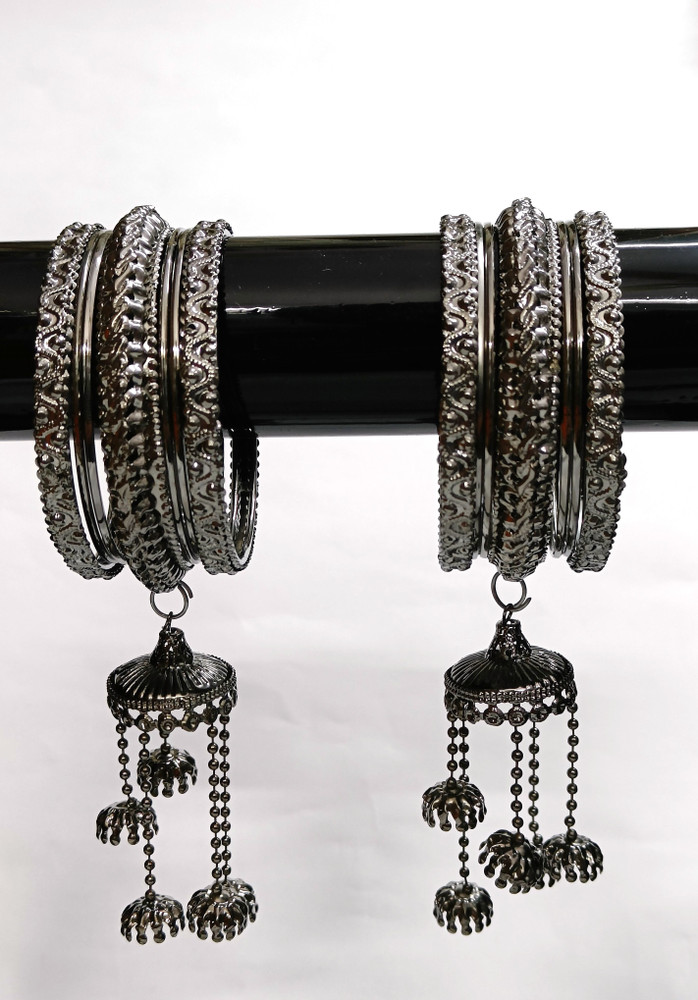 Black metal bangles set top