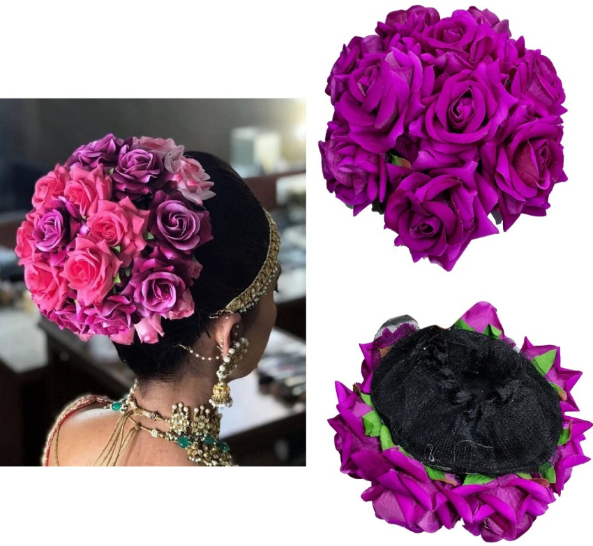 Halo Nation Bridal Hairstyle With Flowers , Rose Hair Bun Rose Bun With  Elastic Net Pocket Bun Price In India - Buy Halo Nation Bridal Hairstyle  With Flowers , Rose Hair Bun