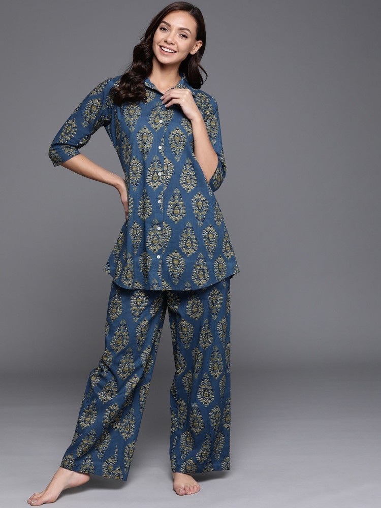 LIBAS Women Printed Blue Night Suit Set Price in India - Buy LIBAS Women  Printed Blue Night Suit Set at  Night Suit Set