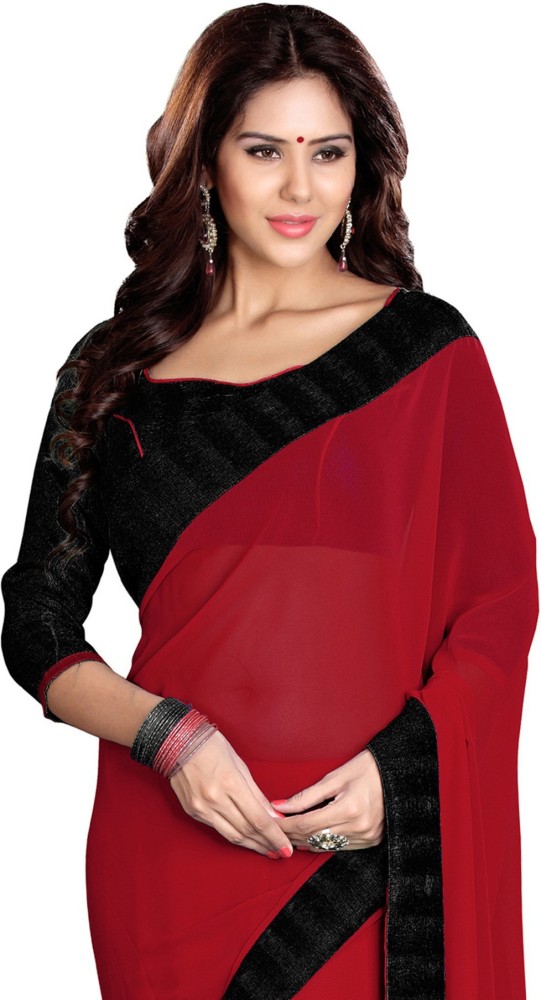 Red and black saree on sale flipkart