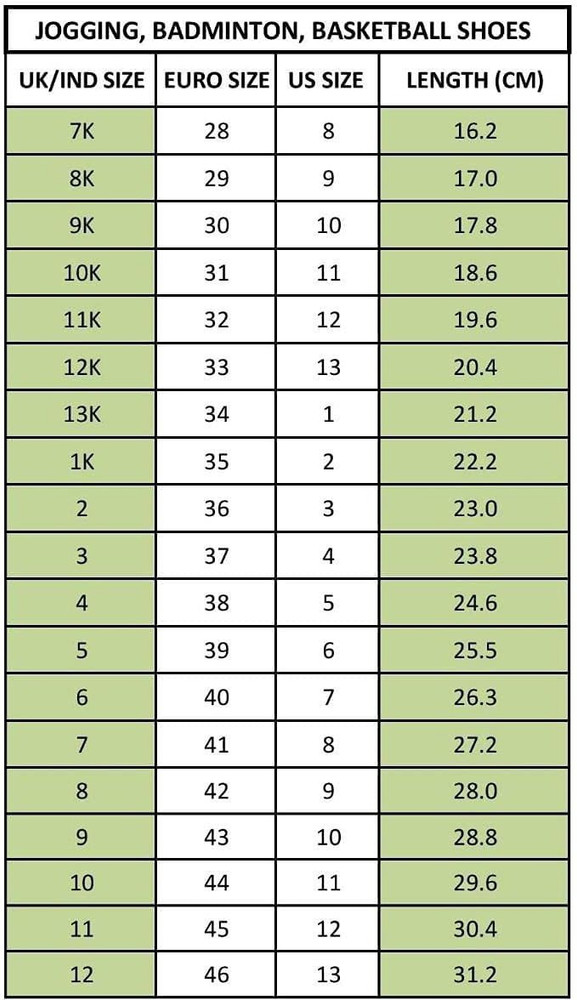 Vector x shoes size chart hotsell