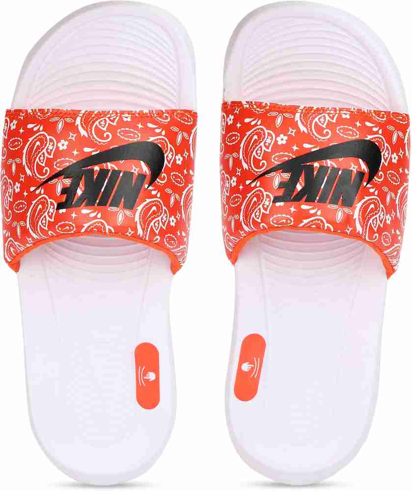 Orange and 2025 blue nike slides