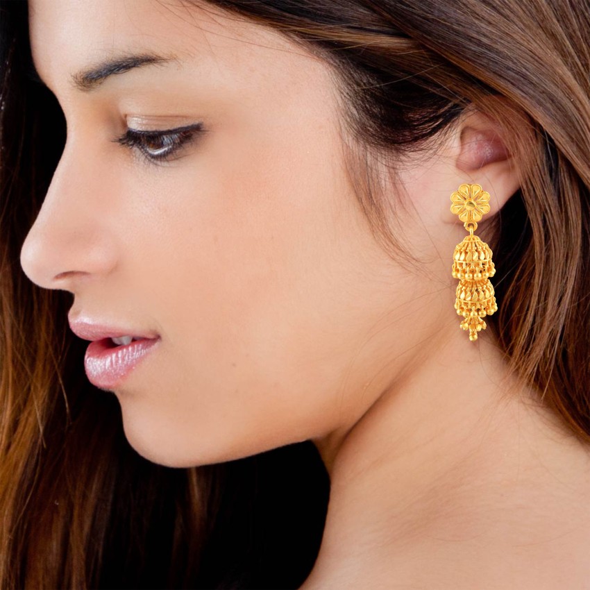 Screw Lock Mini Jhumka Earrings Gold Plated South Indian Jewelry J25685