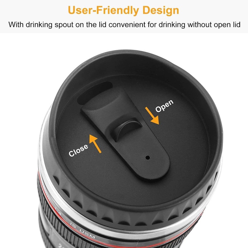 primesale Lens Plastic Canon Camera Lens Steel Coffee Thermos Cup