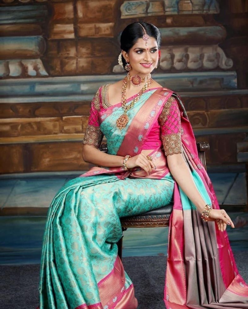 Buy KRIYANSH Woven, Printed, Applique, Embellished Bollywood Organza Light  Blue Sarees Online @ Best Price In India