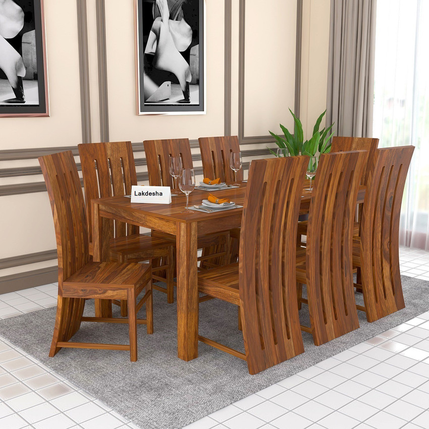 Lakdesha Solid Sheesham Wood Eight Seater Dining Table set with Eight Chair Solid Wood 8 Seater Dining Set Price in India Buy Lakdesha Solid Sheesham Wood Eight Seater Dining Table set