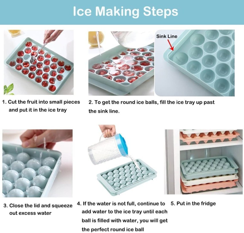 4 Pack Round Ice Cube Tray Kit Ice Ball Maker Mold for Freezer