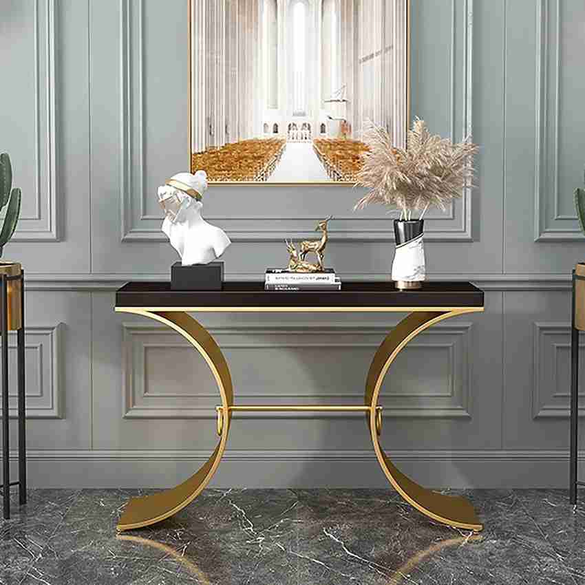 NG Decor Black Modern Narrow Console Table with Wood Top Metal Pedestal Metal Console Table Price in India Buy NG Decor Black Modern Narrow Console Table with Wood Top