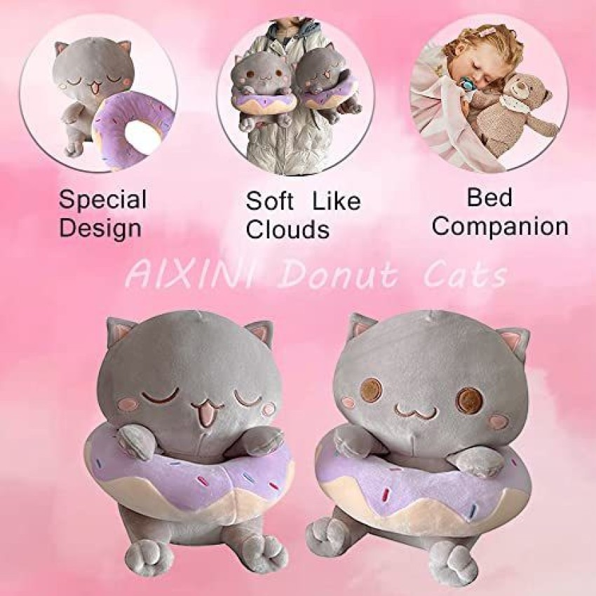 aixini 10inch Cute Cat Plush with Donut Stuffed Squishy Animal