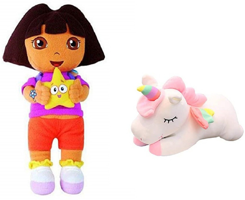 MEEJU COMBO OF DORA DOLL AND SLEEPING UNICORN Plush Toy for Baby