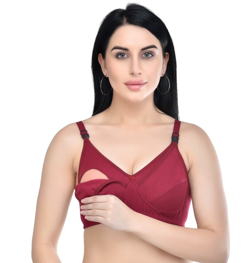 Buy online Maroon Solid Maternity/nursing Bra from lingerie for