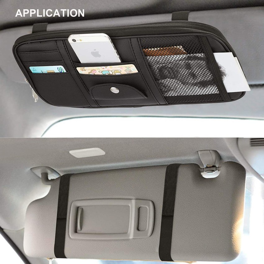 Car Sun Visor Organizer Pouch Bag Muti Pocket Card Storage Leather Holder