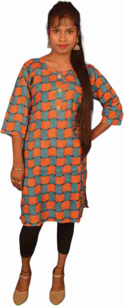 Buy Radhe Fashion Women's Embroidered Cotton Kurti Orange Online In India  At Discounted Prices