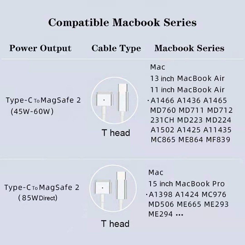 COMPATIBLE AVEC CHARGEUR Mac Book Pro/Air 85W T-Tip 2 Compatible
