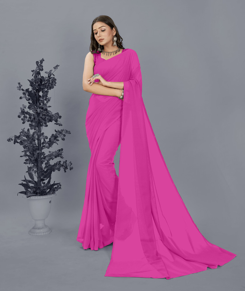 Buy Anand Sarees Solid Plain Daily Wear Georgette Pink Sarees