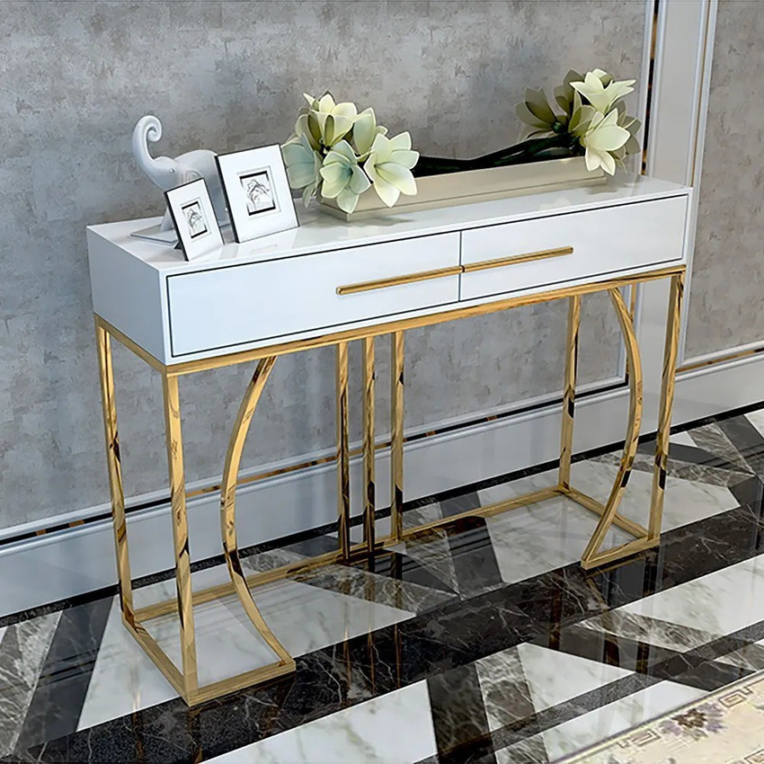 NG Decor MDF Top Console Table with Drawers Gold Stainless Steel