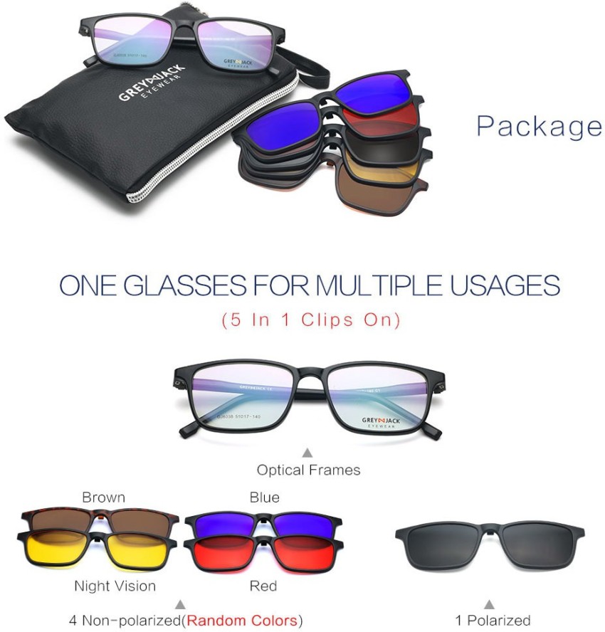 Buy grey jack Clip On Sunglasses with Polarized Lens and 3D Lens