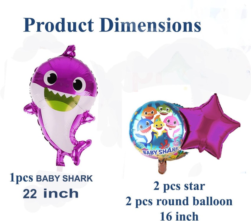 2 PCS Shark Balloons 1st Birthday Baby Shower Ocean Shark Theme Party Mylar  Foil Shark Balloon Decor Supplies