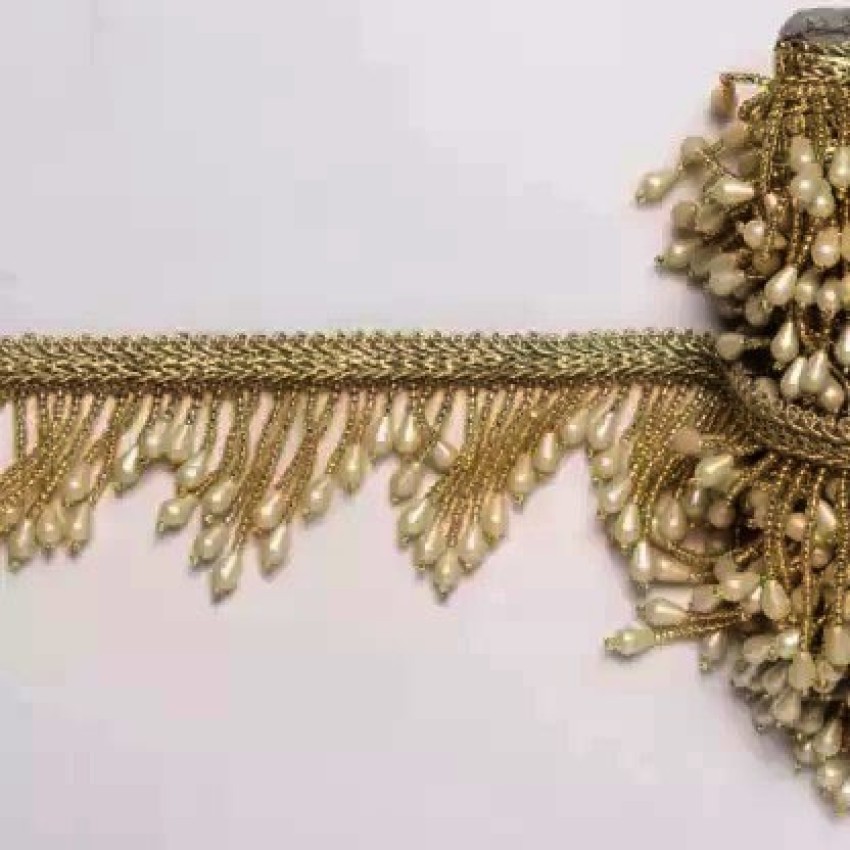 DIARA Antic cream pearl moti heavy tussel hanging zig-zag lace for Dresses,  Lehenga, Saree, Border Material, Dupatta, Gowns Designing, Craft & Art  Decoration. 3 meter Pearl Lace hanging Lace Reel Price in