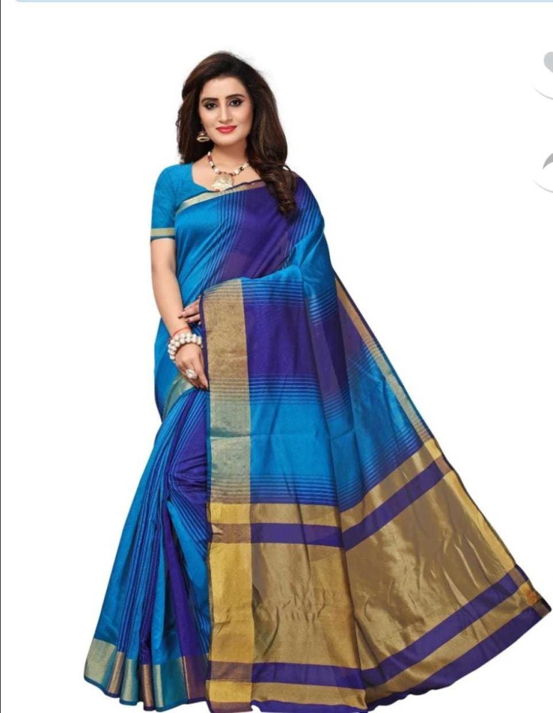 Buy Bansari Textiles Printed Daily Wear Cotton Linen Blue Sarees Online Best Price In India Flipkart