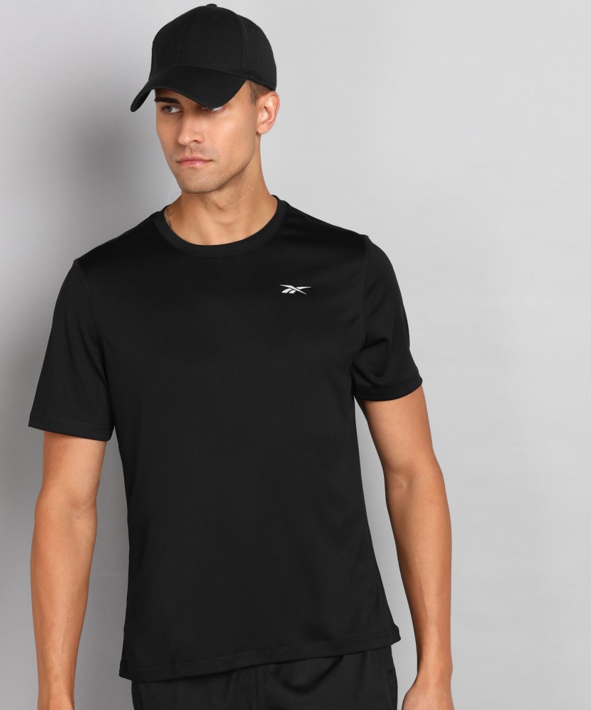 REEBOK Men Neck Black T-Shirt - Buy REEBOK Solid Men Round Neck Black T-Shirt Online at Best Prices in India | Flipkart.com