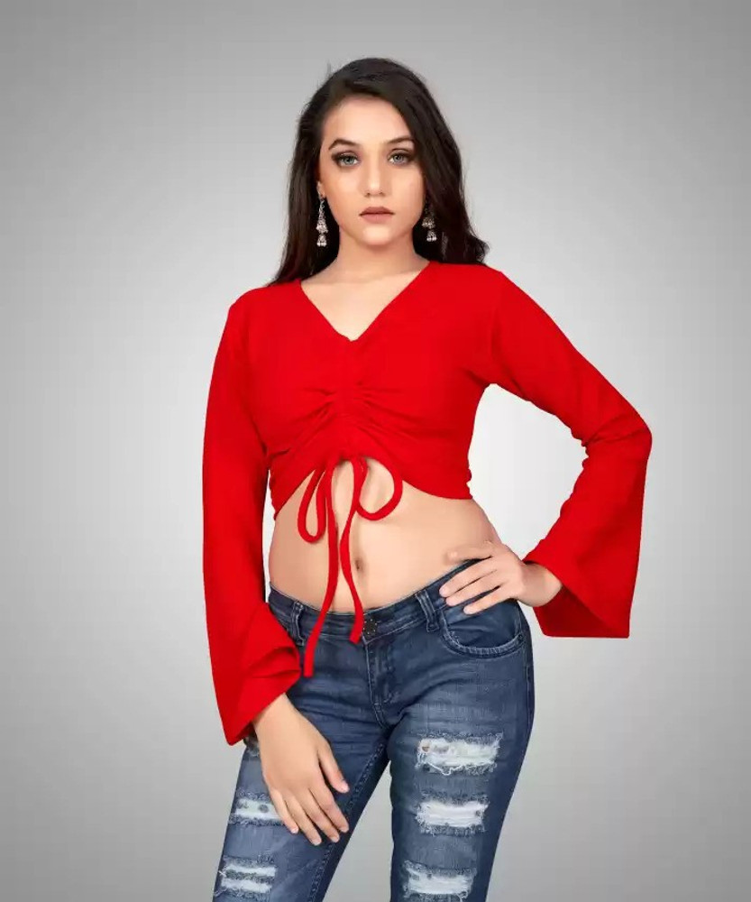 Fashion2wear Casual Solid Women Red Top Buy Fashion2wear Casual