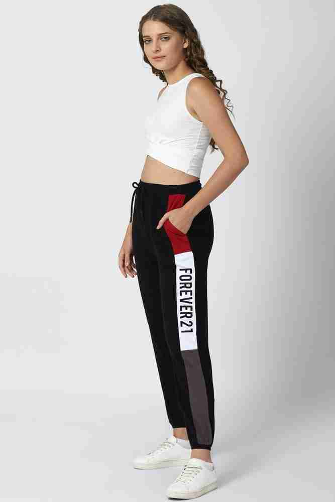 FOREVER 21 Printed Women Black Track Pants Buy FOREVER 21