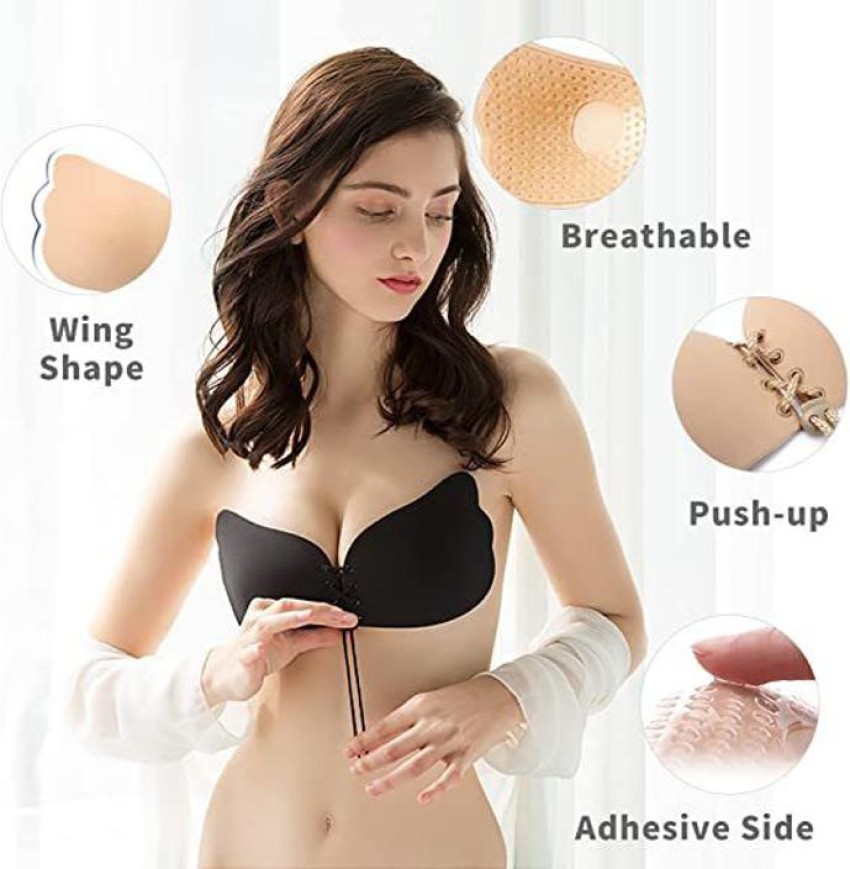 Push Up Strapless Self Double Sided Adhesive Adhesive Bra Air Holes  Backless Sticky Bras Beige One Size