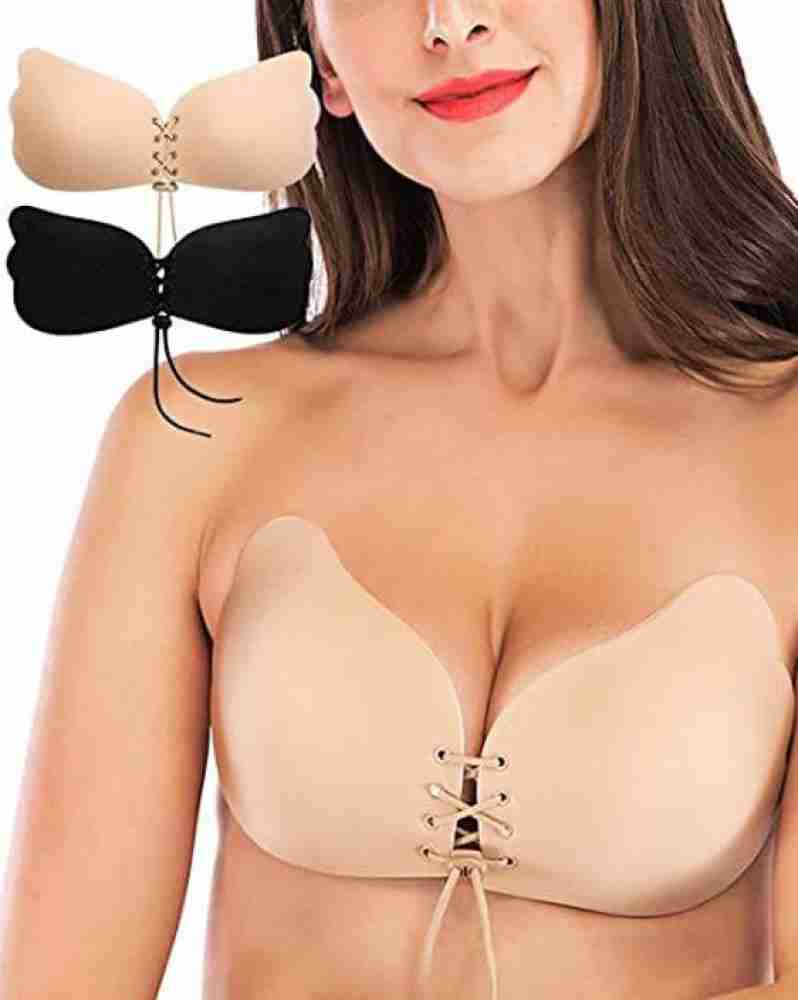 Women Adhesive Strapless Bra Push Up Deep-V Wing Shaped Sticky Niple Cover  Bras