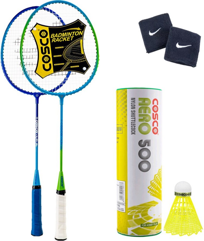 COSCO Combo of 10, 2 CB-80 (Kids) Badminton Racquet, Aero 500 (6 Shuttle), 2 Band Badminton Kit