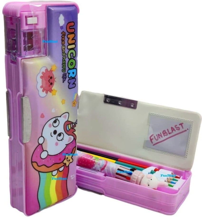 1 Unicorn Metal Pencil Box , 1 Sharpener , 1 Unicorn Eraser and ,  UnicornThemed