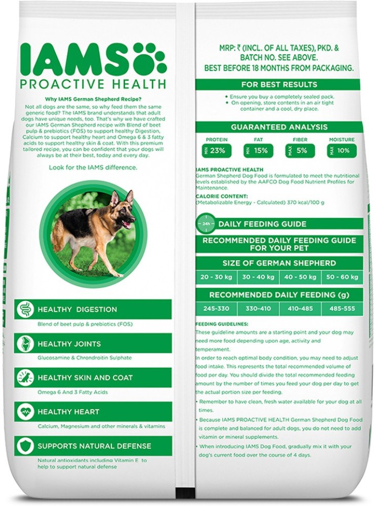 IAMS Proactive Health 1.5 Years German Shepherd 3 kg Dry Adult Dog Food Price in India Buy IAMS Proactive Health 1.5 Years German Shepherd 3 kg Dry Adult Dog Food online at Flipkart