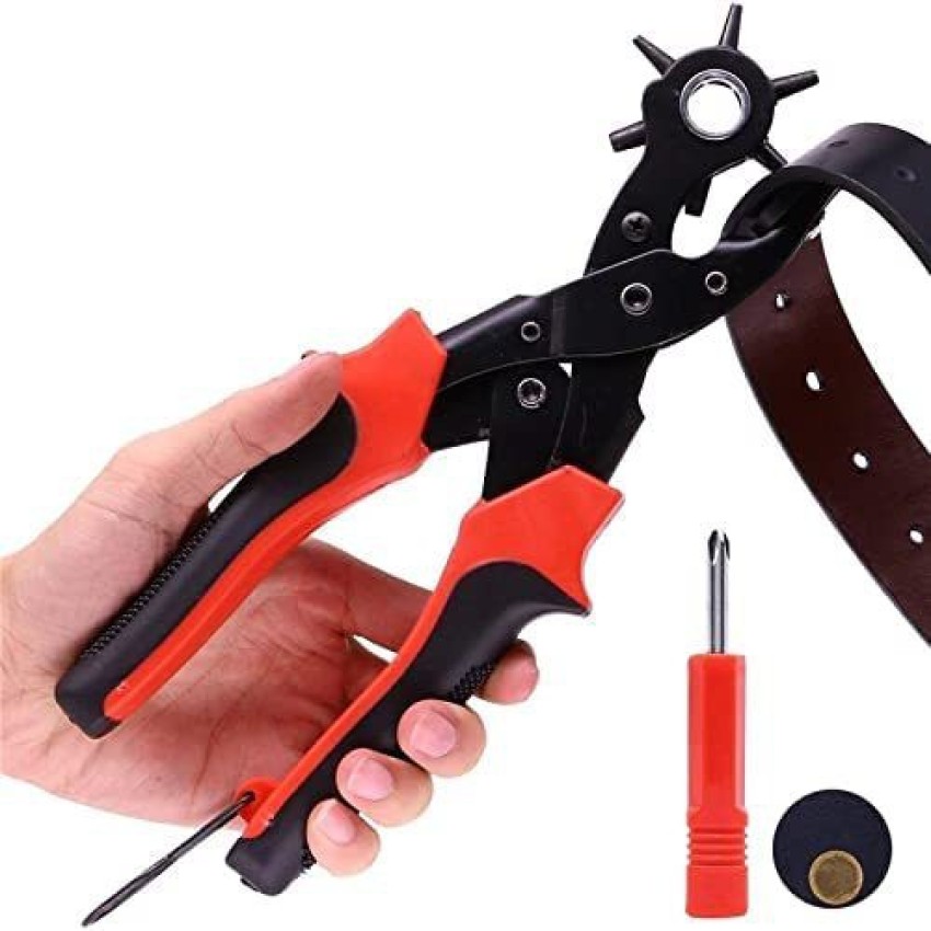 3 Type 6 Size Multi function Revolving Leather Belt Punch Plier Add Eyelets  Perforator Tool Make Hole Puncher Watchband 1 pcs (6 Round Holes)