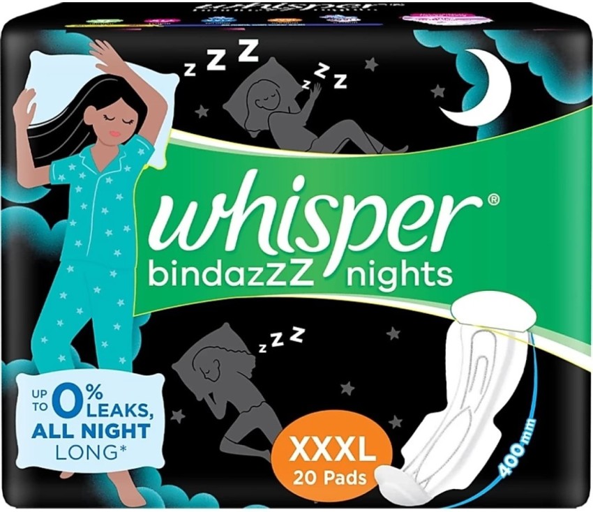 Buy Whisper Bindazzz Night Sanitary Pads, 20 Thick Pads, XXXL