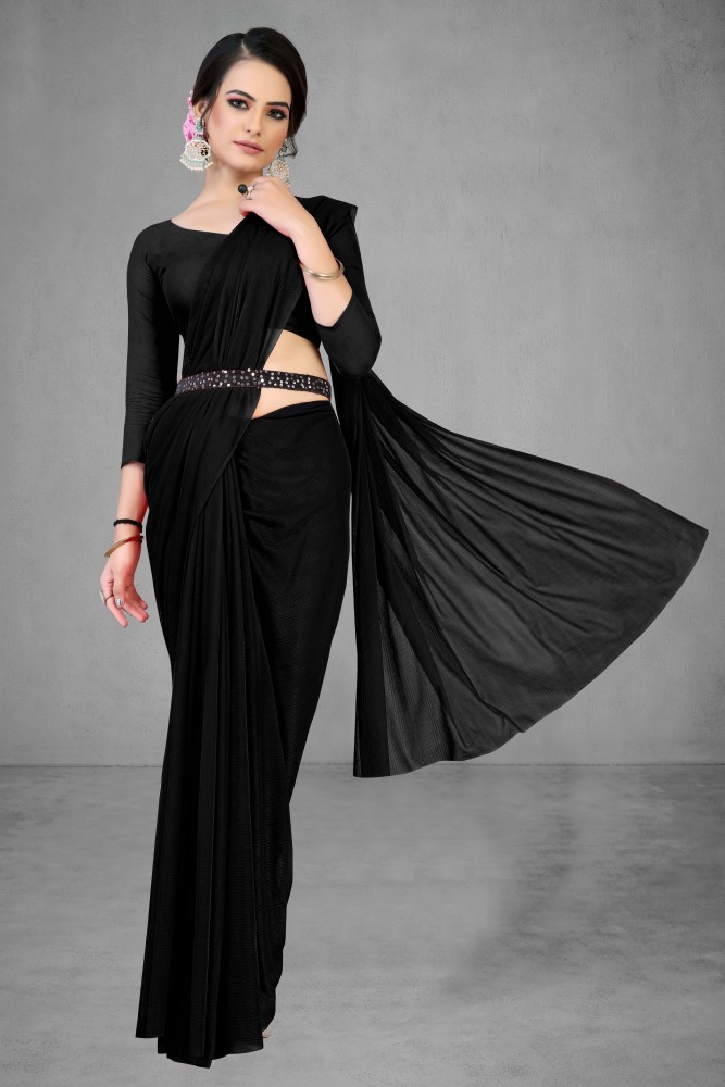 Buy Parmila Fashion Solid/Plain Bollywood Silk Blend Black Sarees