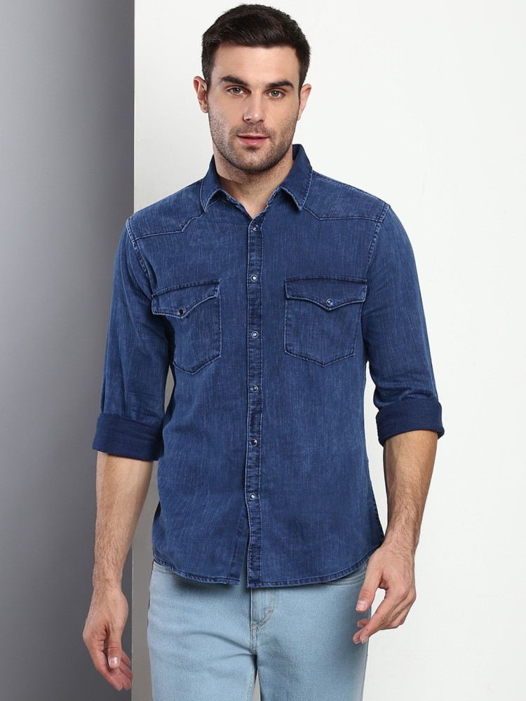 Dennis Lingo Men Solid Casual Dark Blue Shirt - Buy Dennis Lingo