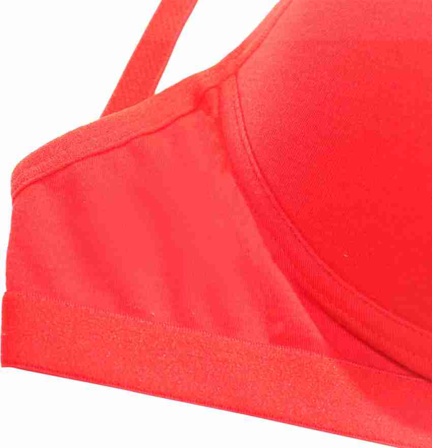Deevaz Combo of 3 Non-Padded Cotton Rich Sports Bra In Red, Black & Fuchsia  Colour Detailing.