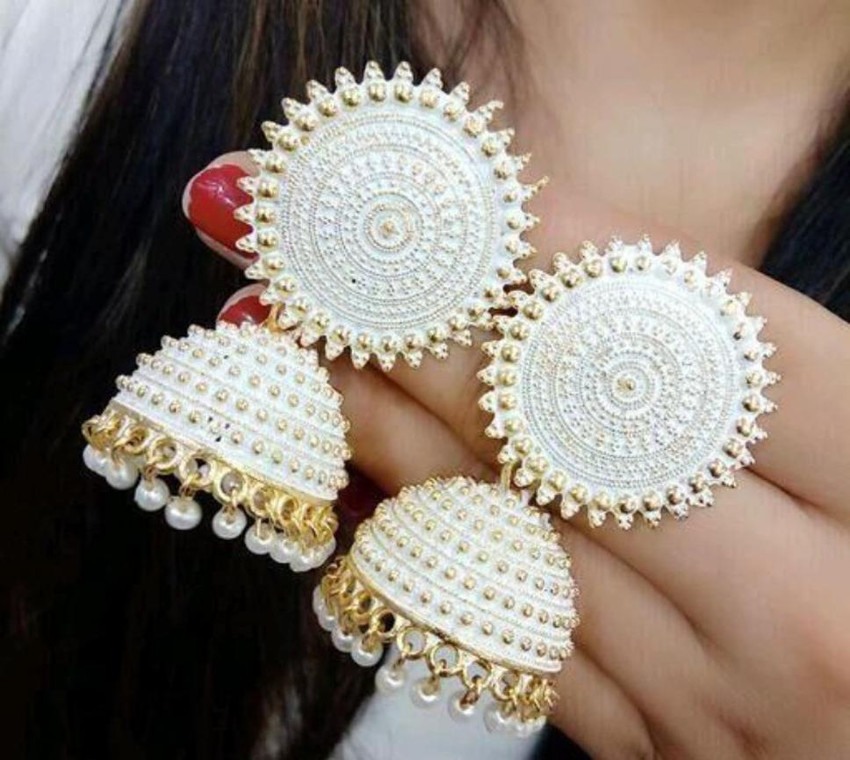 White discount pearl jhumka