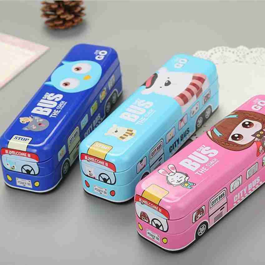 School Bus Pencil Box for Girls - Compass Box for Girls with Wheel /  Stylish School Bus Geometry Box for Boys / Car Pencil Box Set Bus Toys for  Kids 3+ Years /