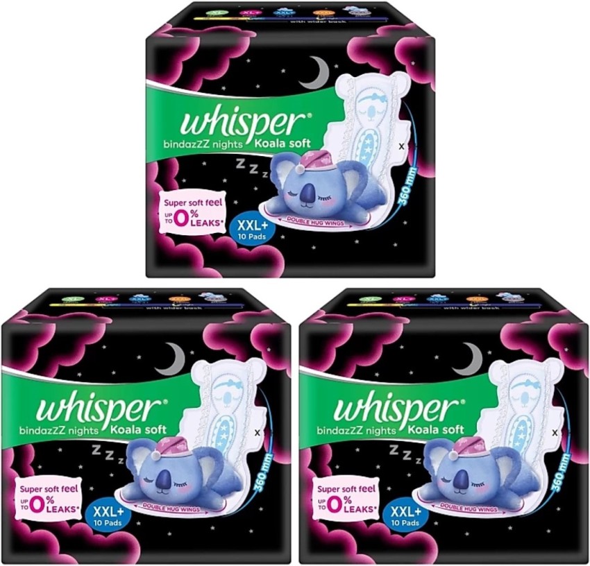 Whisper Bindazzz Night Koala Soft XXL+ 10+10+10 Count Sanitary