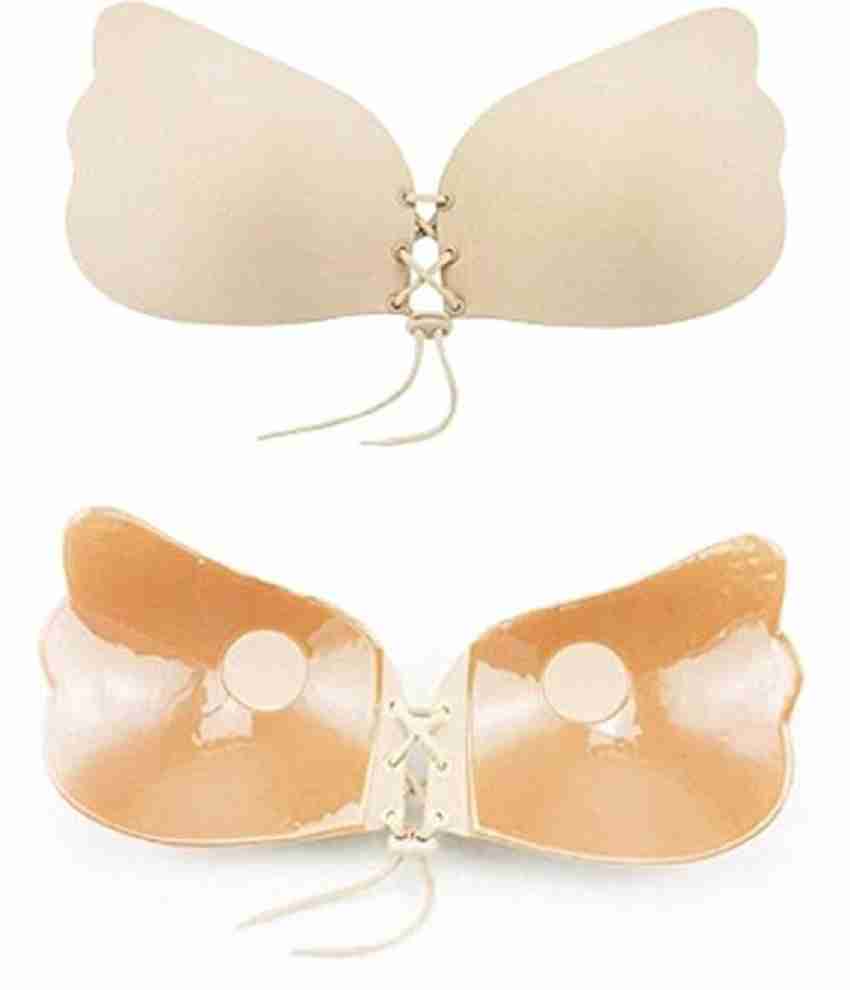 Adhesive Backless Sticky Push Up Invisible Strapless Bra with Clear Back  Straps for Women