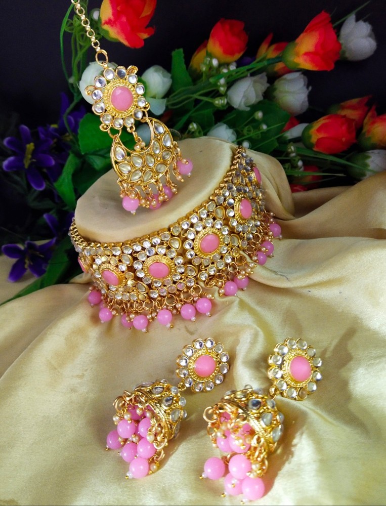 Pink jewellery set deals flipkart